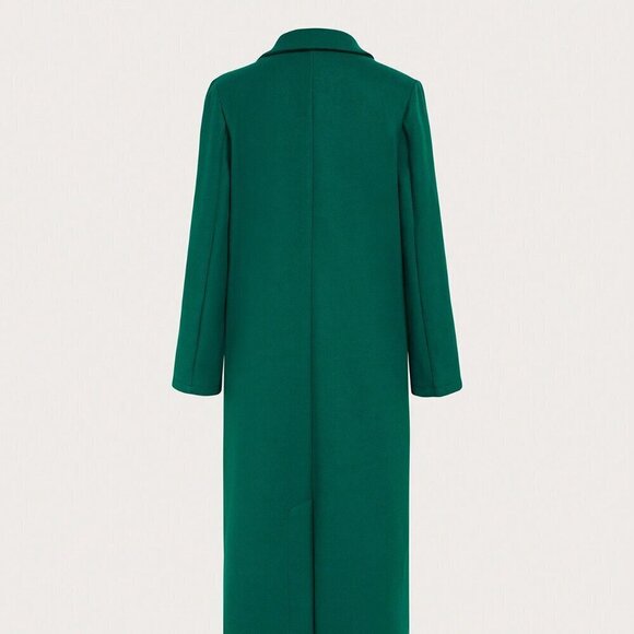 Green Casual Women's Plain Double-Breasted Long Sleeve Long Coat - Picture 2 of 8